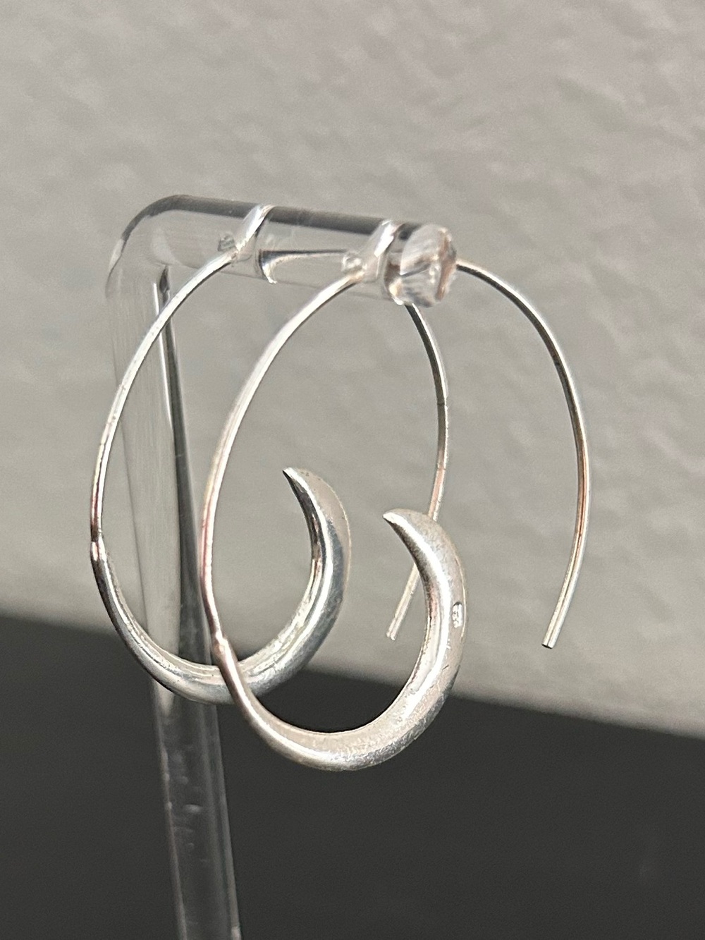 Large Round Sterling Silver Crescent Hoop Earrings 7g & almost 2” wide!